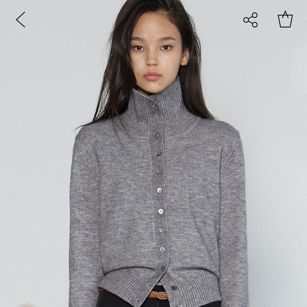 W Concept High Neck Button Cardigan